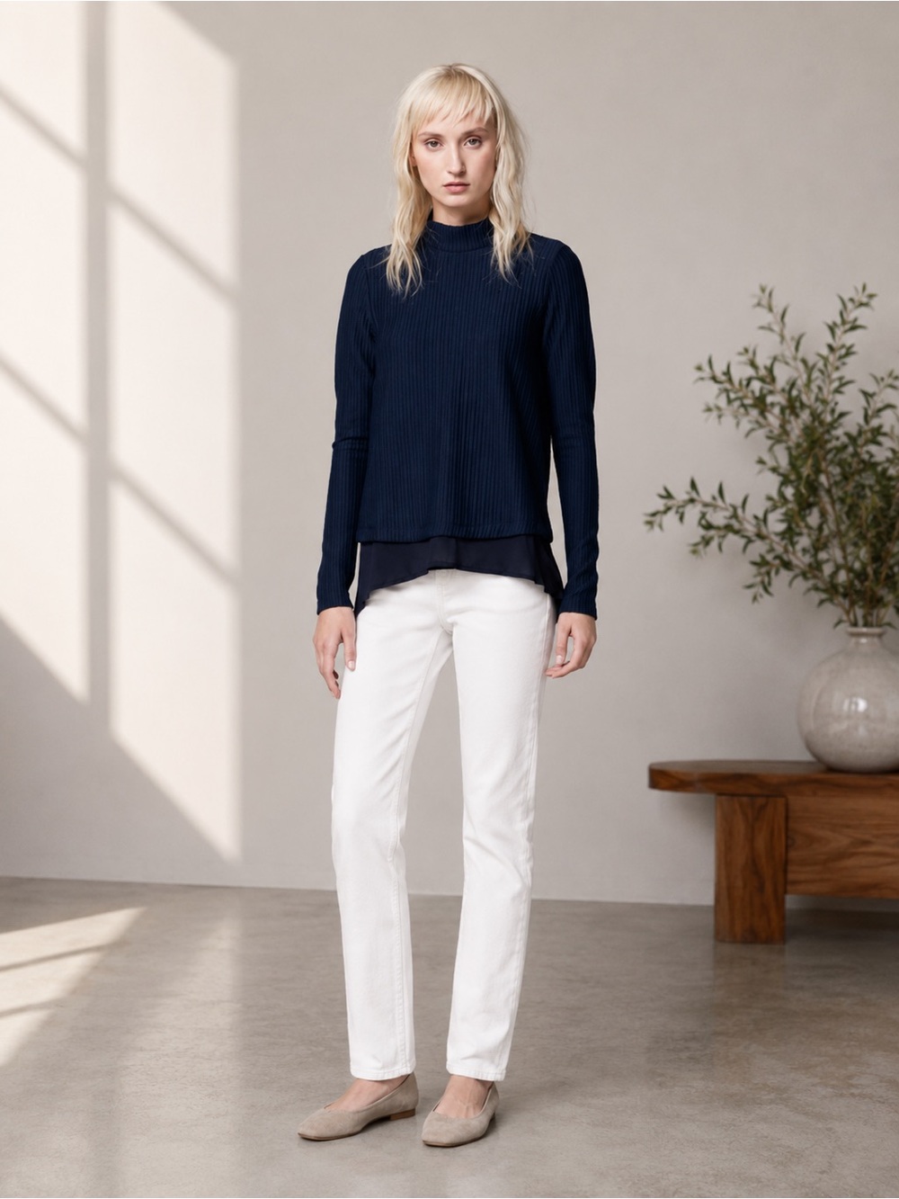 Simply Vera Wang Mock-Layer Mockneck Sweater in NAVY blue New! Petite Medium